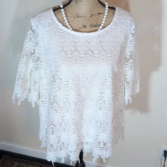 Adiva White Lace Blouse Size 1X - Picture 4 of 9